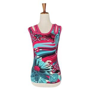 Y2k Hayes Custo Barcelona Graphic Cut Out Slim Fit Tank Top - Small